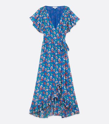 Zibi London Blue Floral Wrap Midi Dress ...